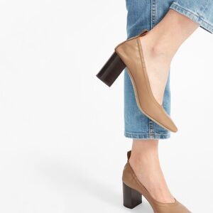 Everlane Italian Leather Day Heel Pecan Dark Nude Tan Block Heel